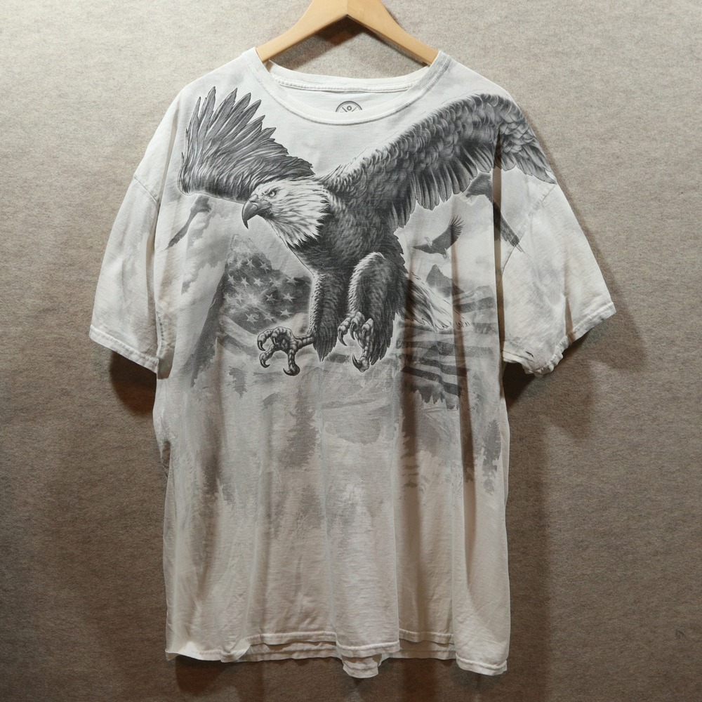 DOM Eagle Graphic Tee 2XL All‎ Over Print Y2K American Flag White T-Shirt